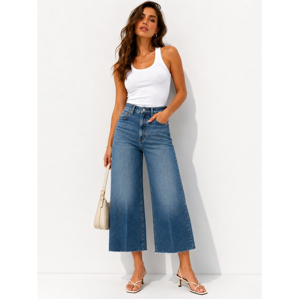 Daze Denim Pleaser High Rise Ankle Wide Leg Jeans Indigo Wave Blue Size 31 NEW‎